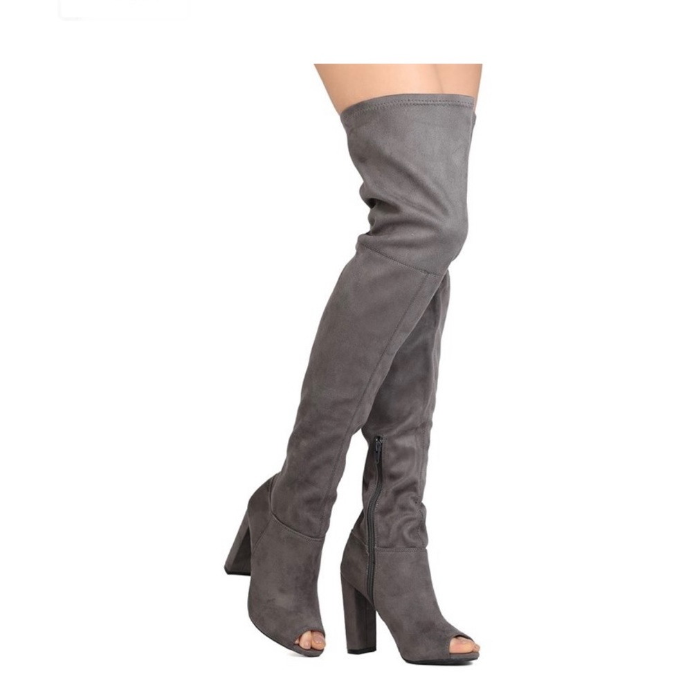Necker worn Wild Diva Grey Suede Boots